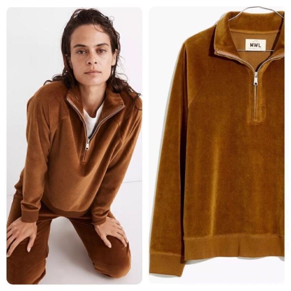 Madewell Brown Velvet Half-Zip Pullover Jacket